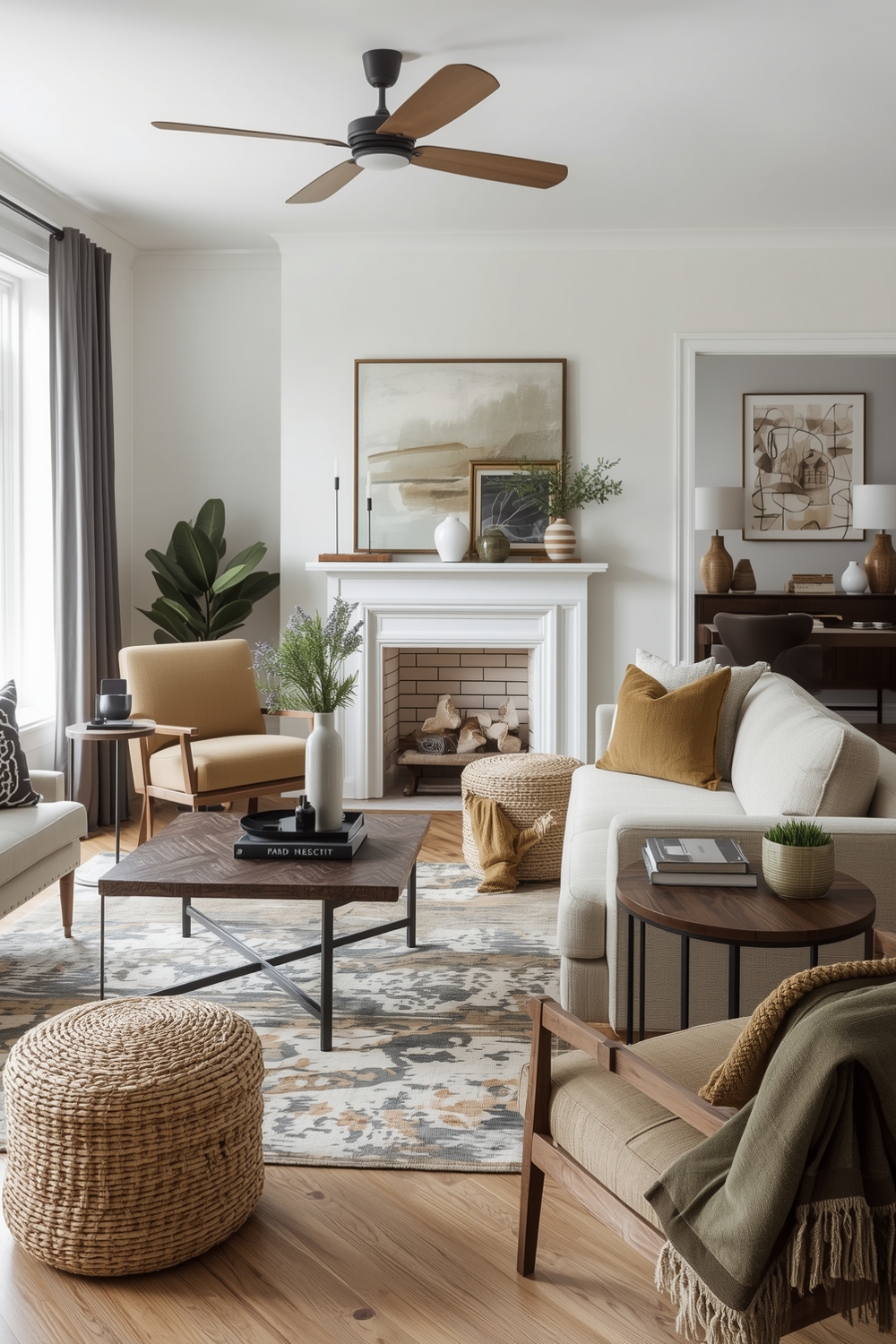 Open Concept Olive Green Living Room Layout Boards