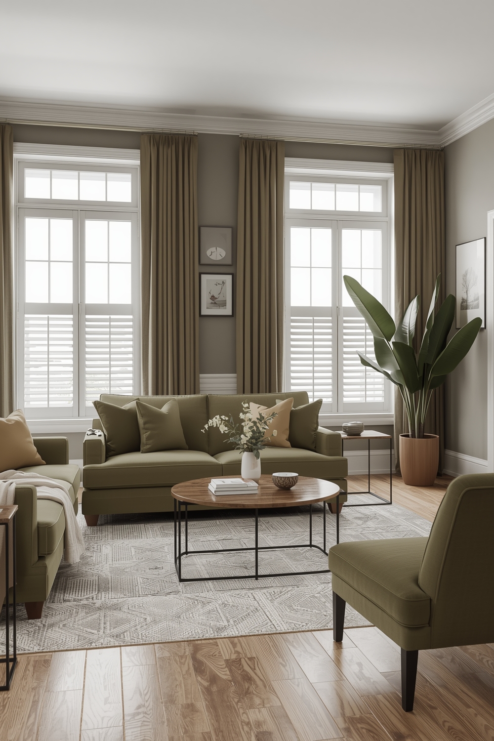 Open Concept Olive Green Living Room Layout Guides