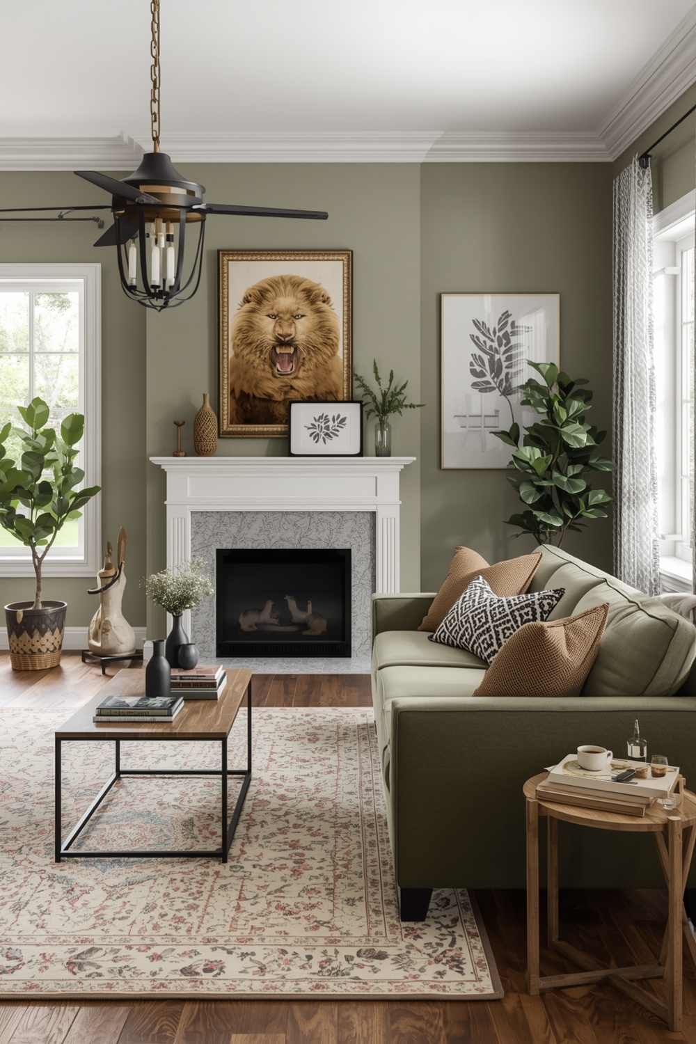 Open Concept Sage Green Living Room Layout Boards