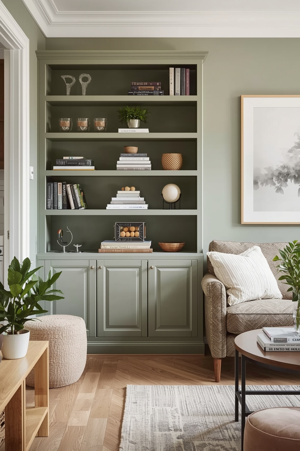 Sage Green Living Room Storage Solution Examples