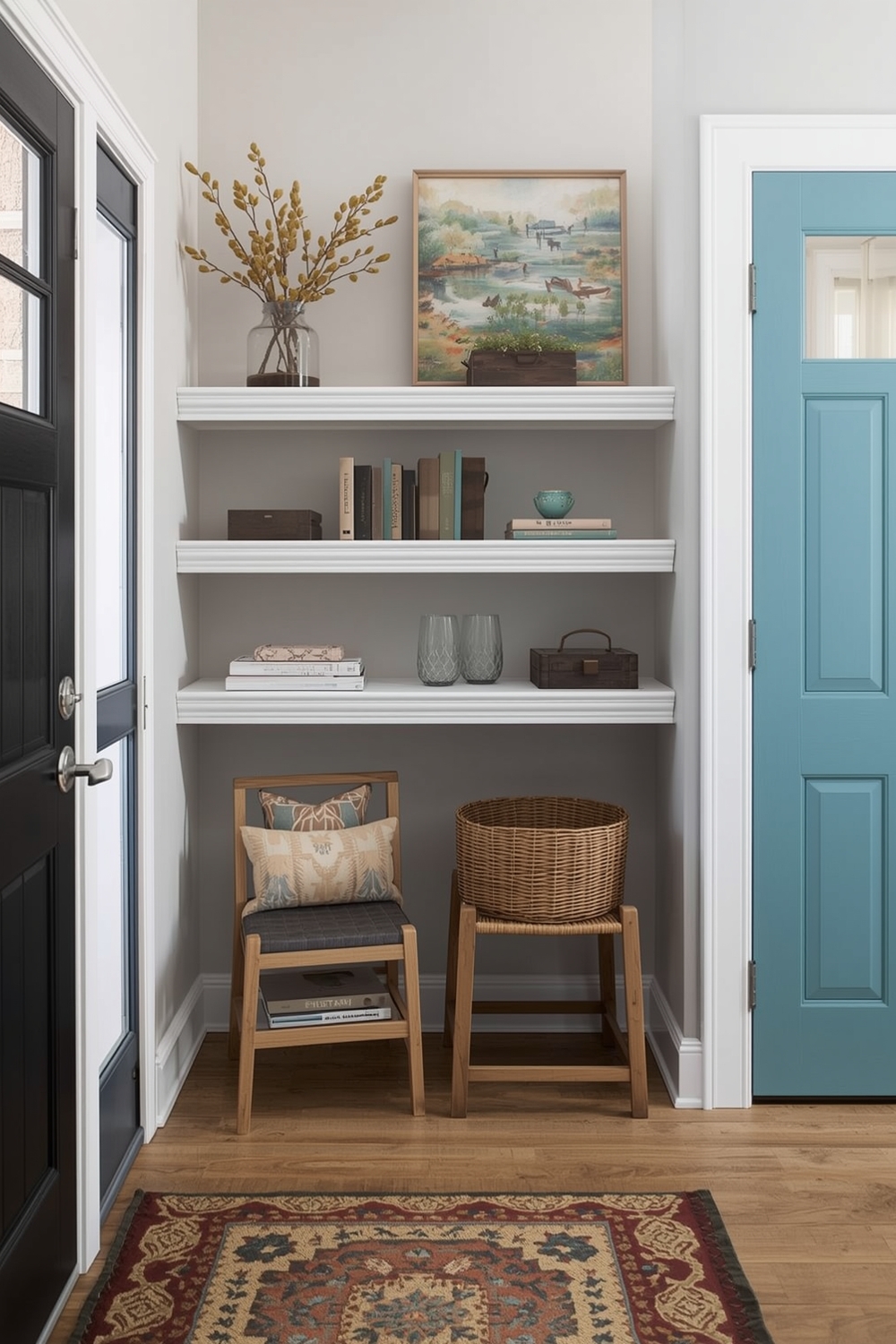 Small Entryway with Ladder Shelving Ideas