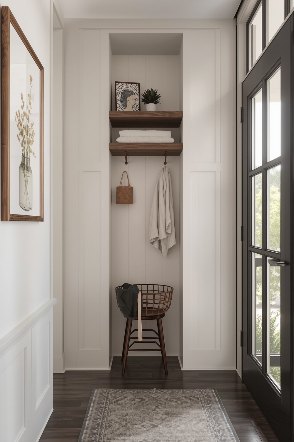Small Entryway with Recessed Shelves