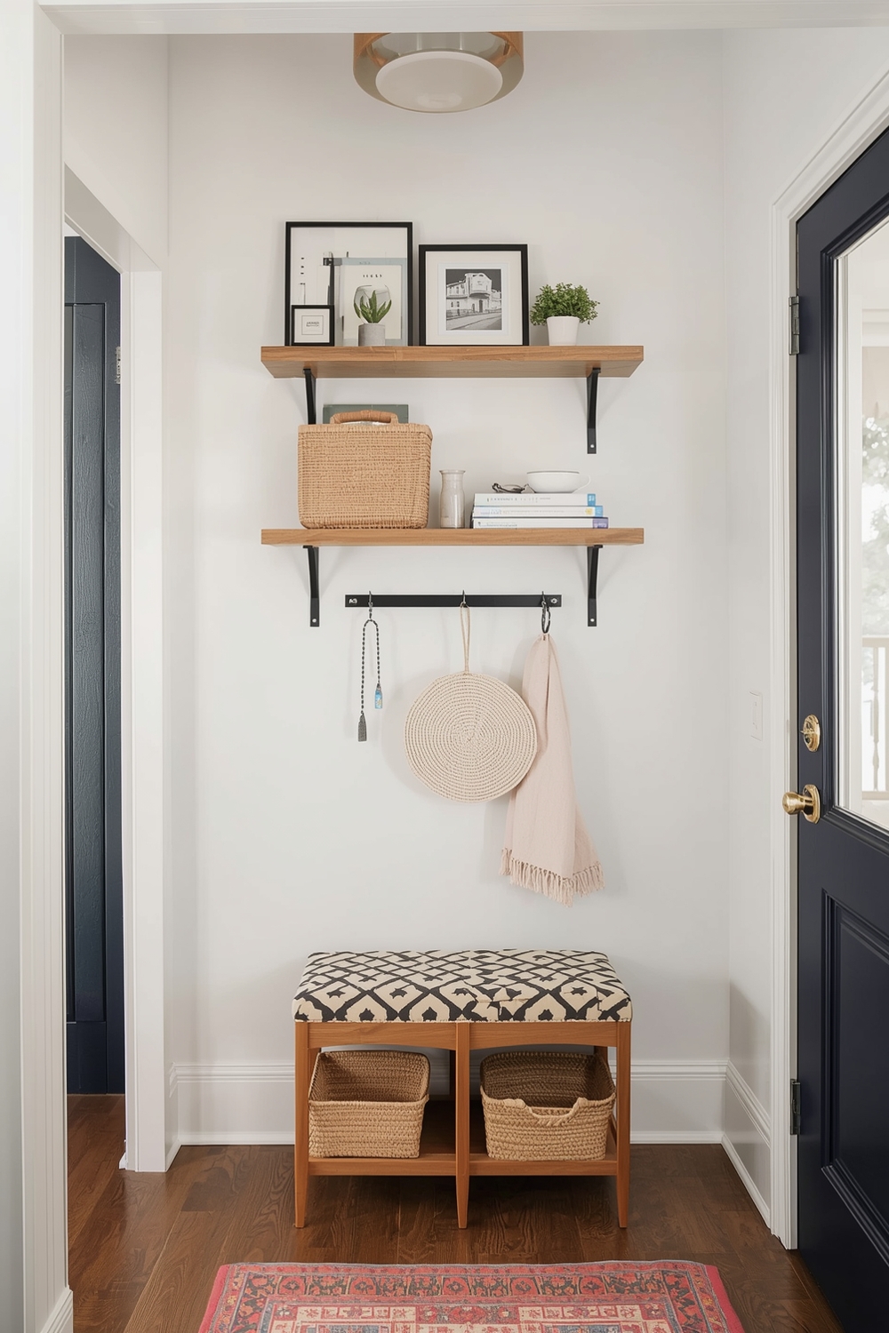 Small Entryway with Wall-Mounted Shelves