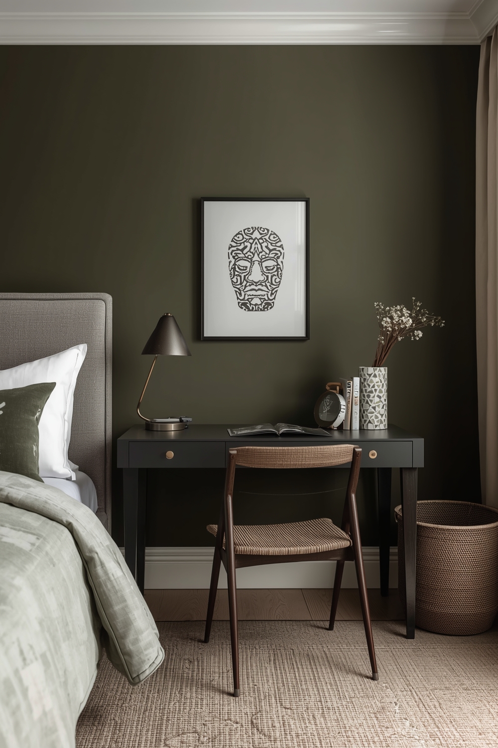 Snug Olive Green Bedroom Workspace Examples