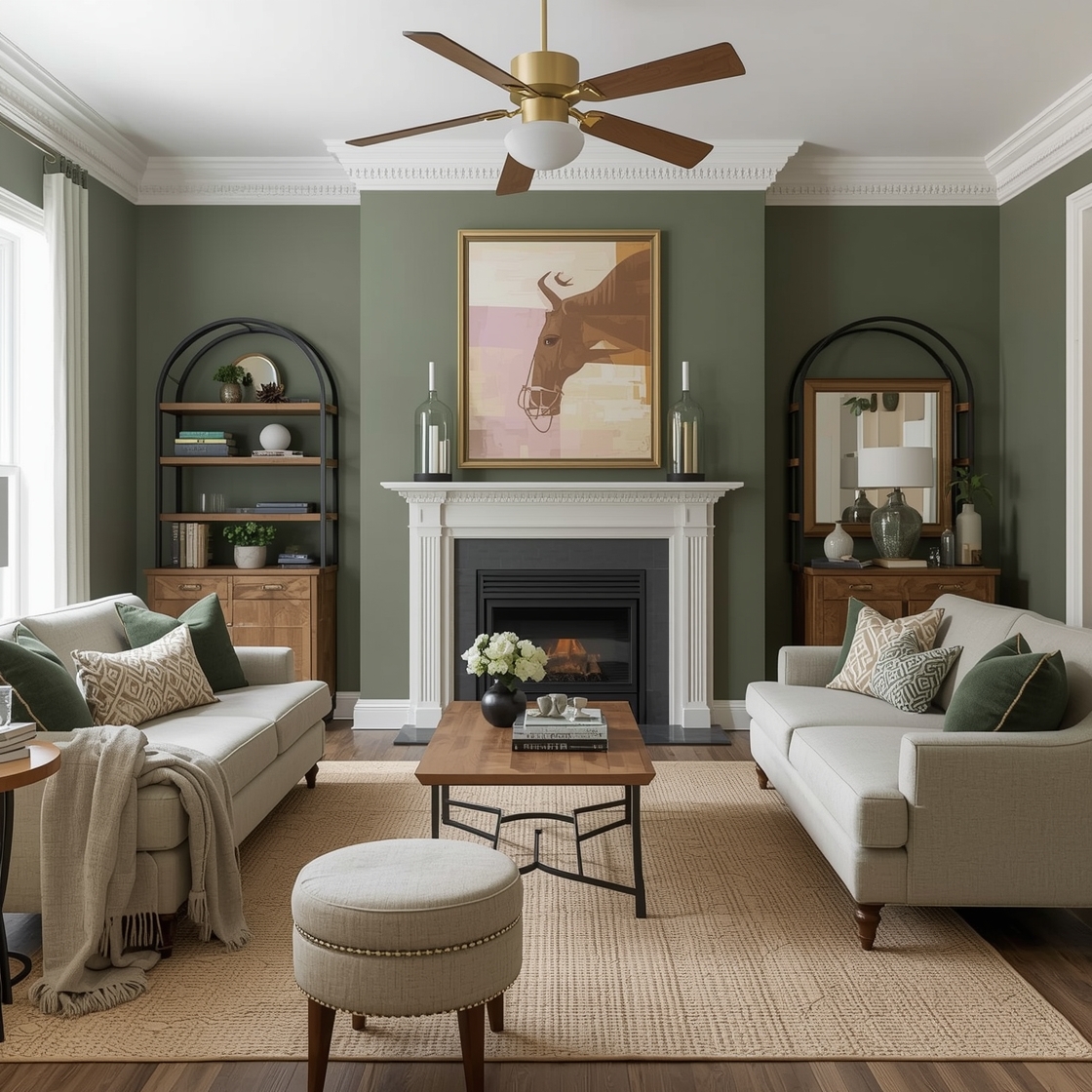 Olive green living room