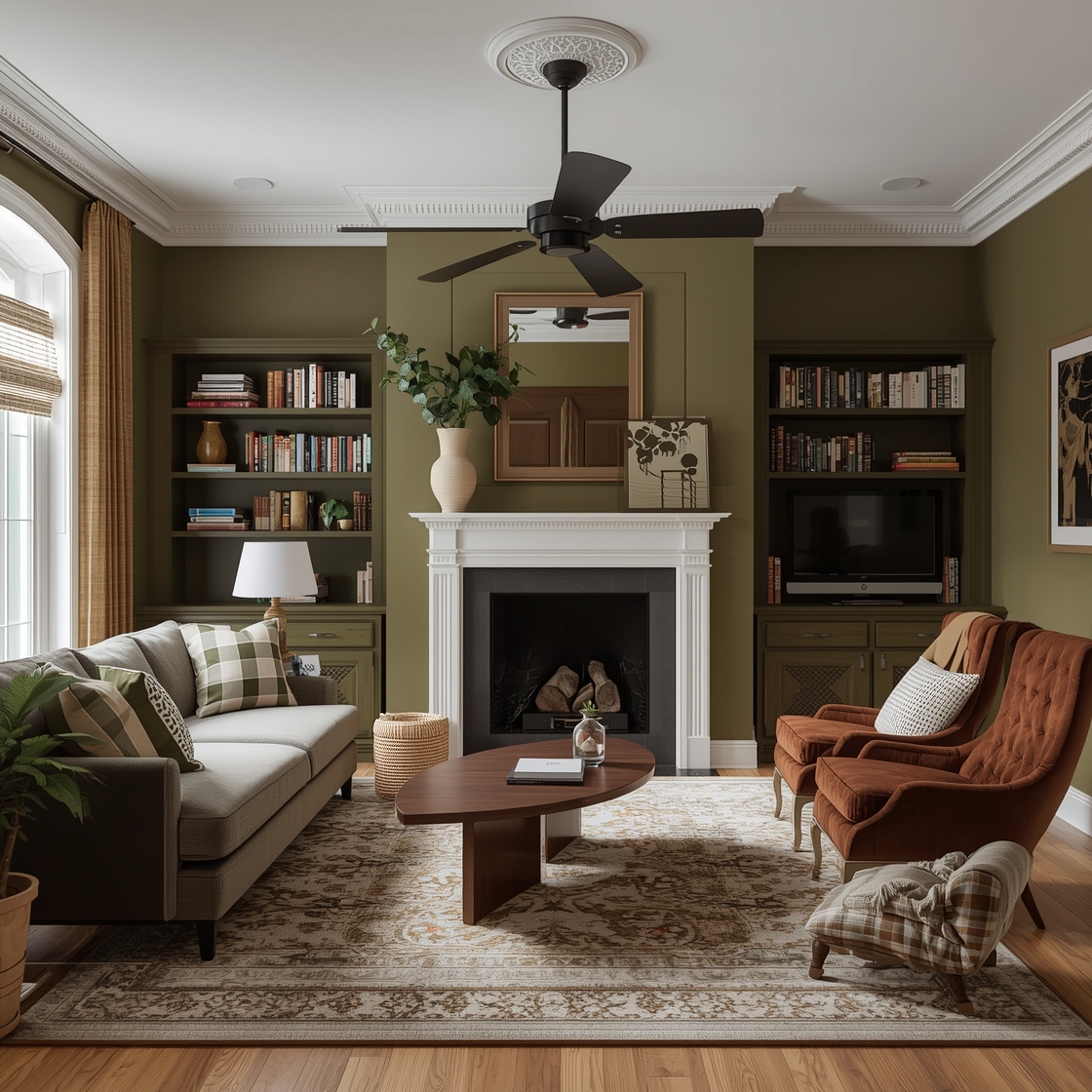 Olive green living room