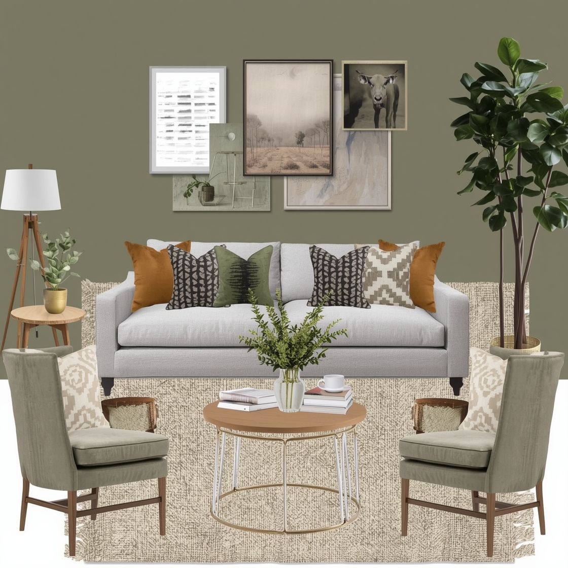 Olive green living room