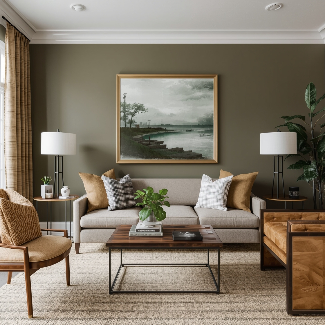 Olive green living room