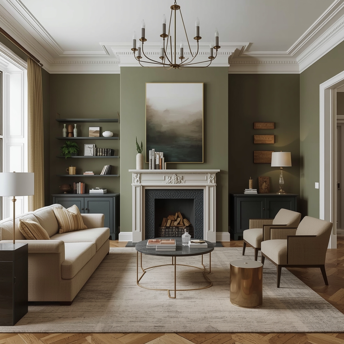 Olive green living room