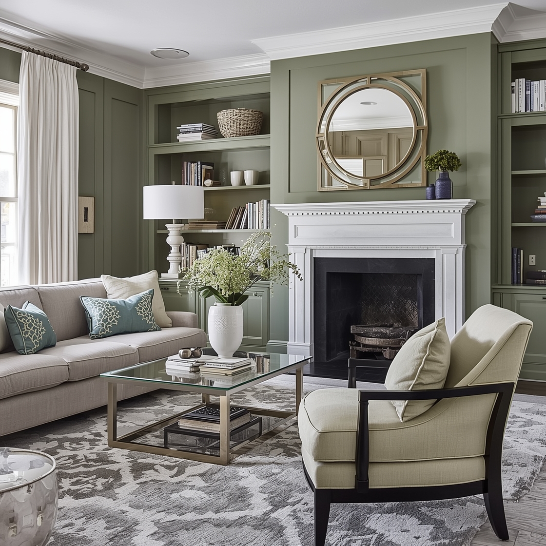 Sage green living room