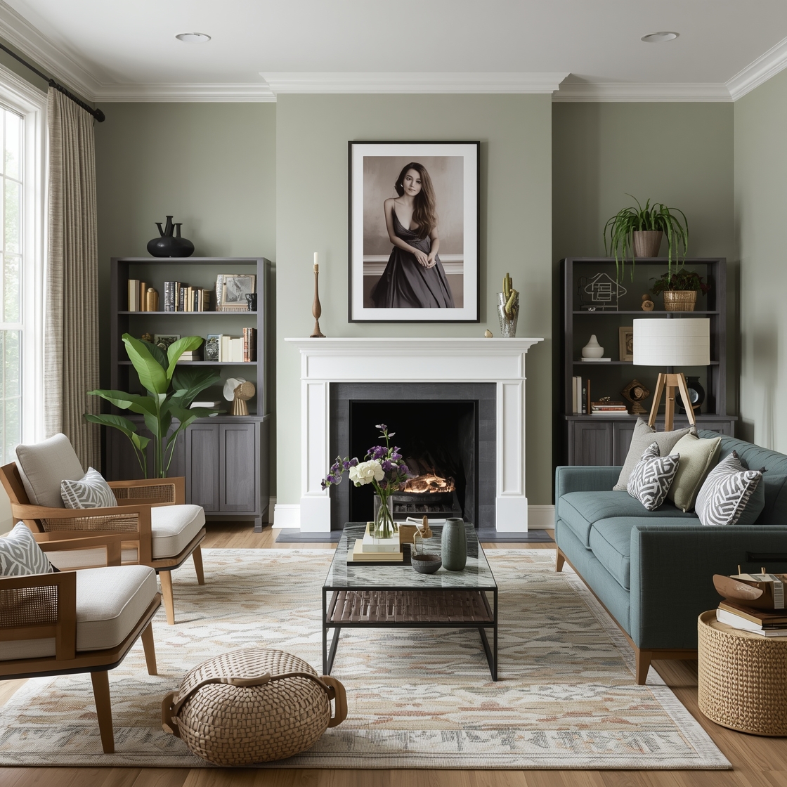 Sage green living room