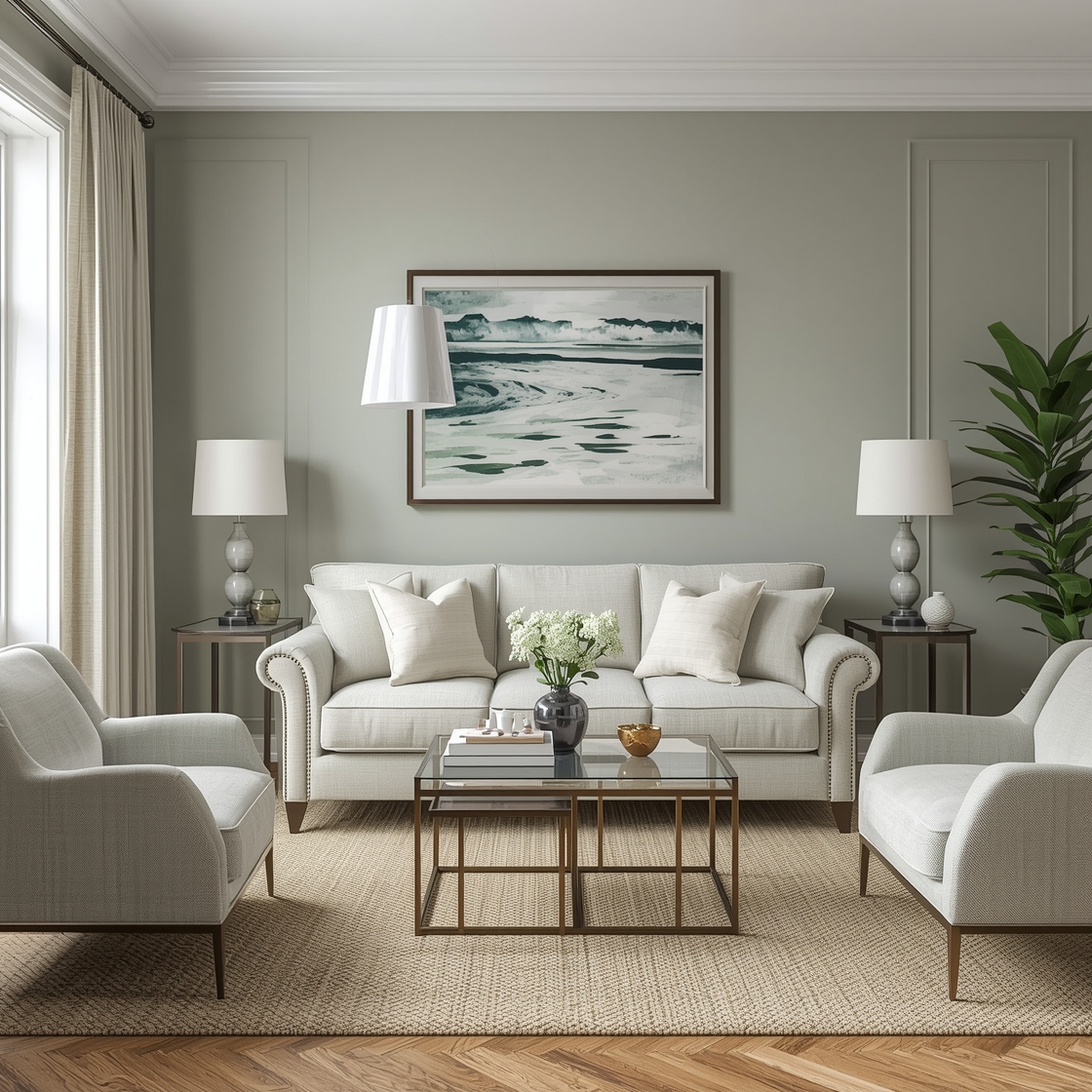 Sage green living room