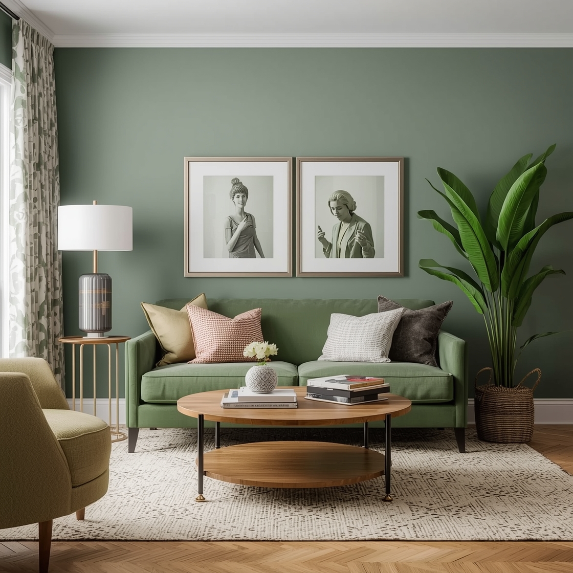 Sage green living room